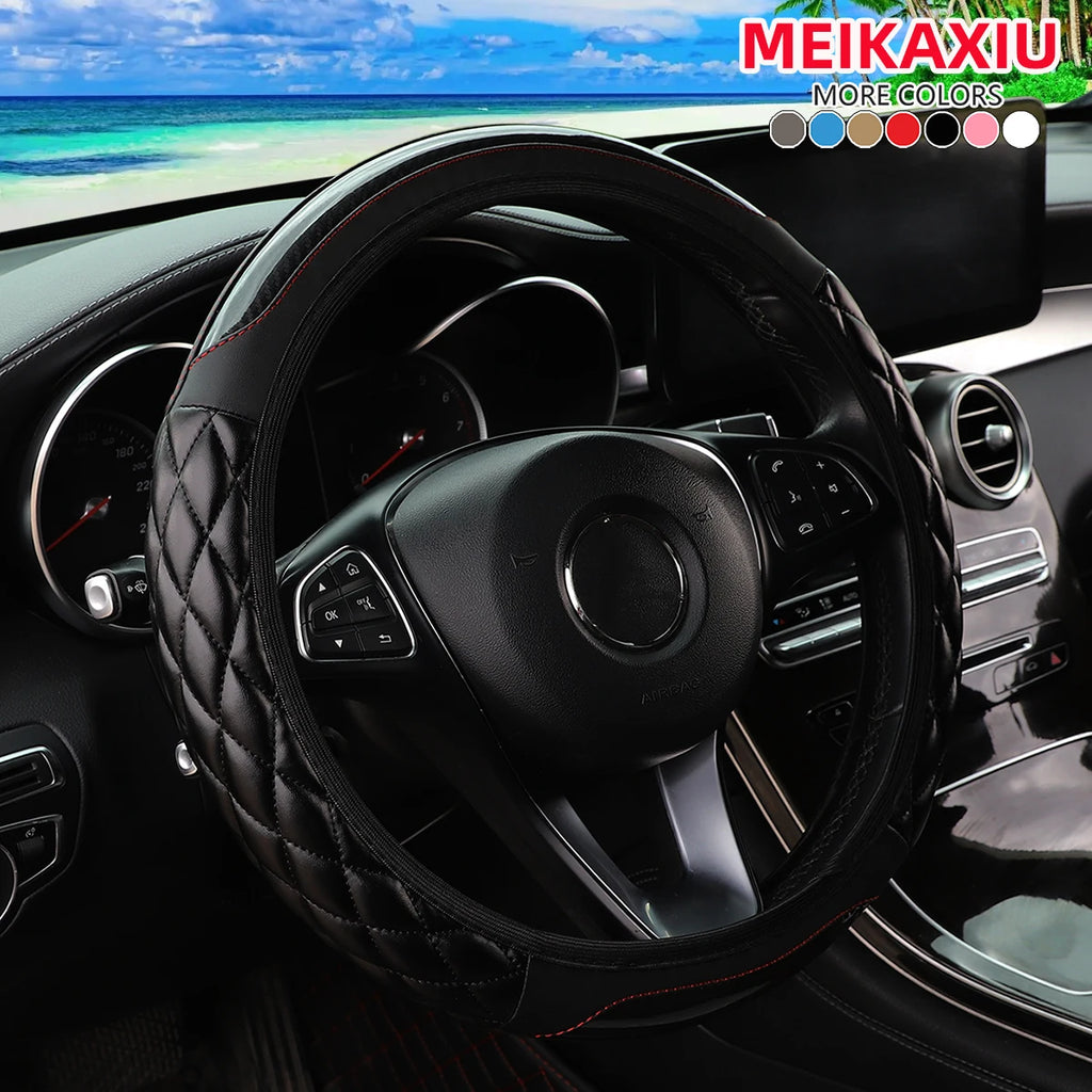 Car interior accessories - Crystal carbon fiber PU leather car interior lining without handle steering wheel cover suitable for