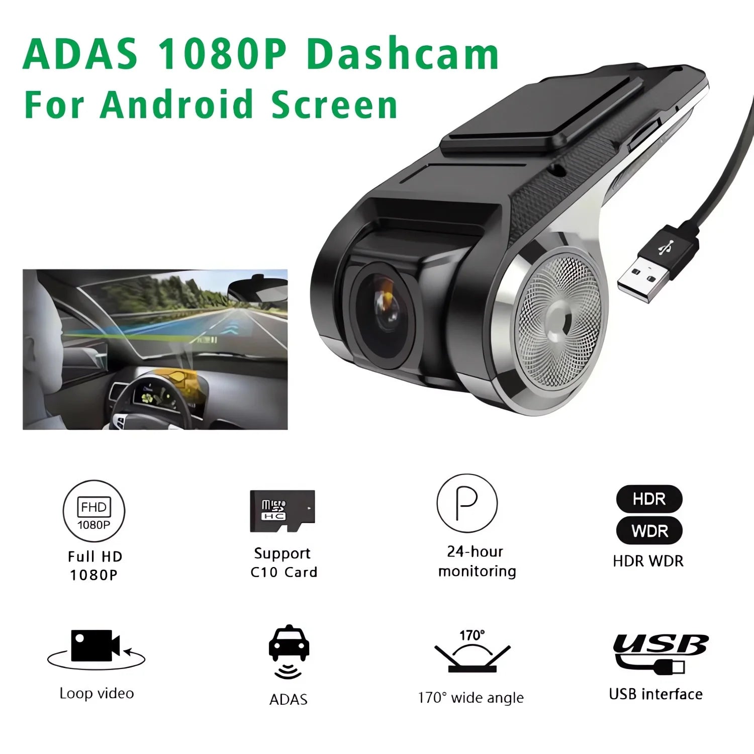 HD Car DVR Dash Cam  ADAS Video 720P/1080P USB Dashcam Auto Drive Recorder for Android Multimedia Player DVD Voice Alarm