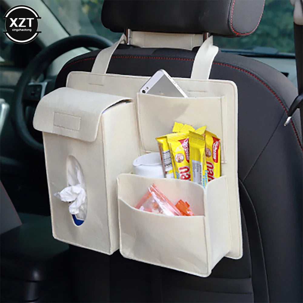 Car Back Seat Storage Bag Organizer Hanging Bag Paper Towel Mobile Phone Storage Felt Bag Debris Organizer Accessories