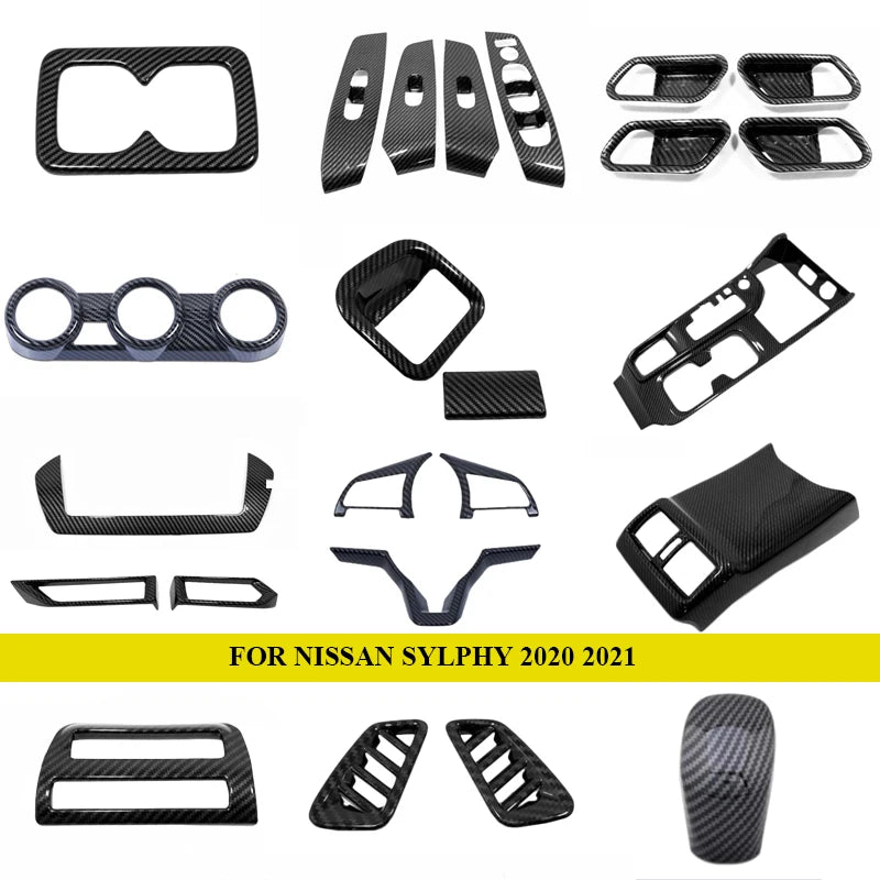 Car Interior Accessories For Nissan Bluebird Sylphy 2020 2021 2022 ABS Carbon Fiber Front Center Air Outlet Vent Cover Trim