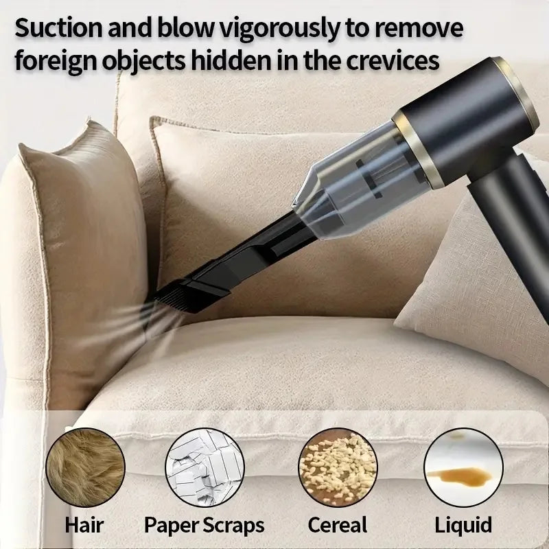 Portable mini vacuum cleaner for cars and homes - super powerful dual-purpose hair dryer/vacuum cleaner, rechargeable blower