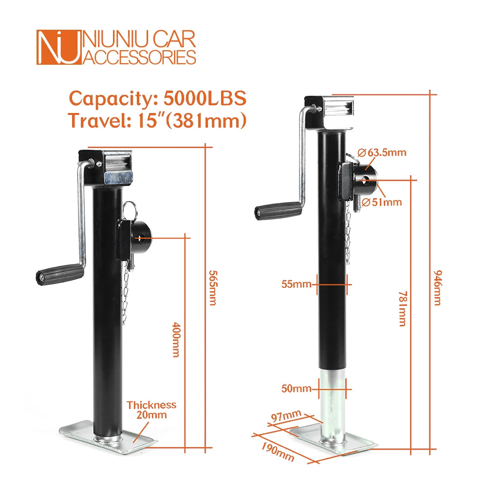 Trailer Side Wind Jack 5000lbs X 15 Inch Lift Round Pipe Mount Swivel Stabilizer Leg  RV Parts Camper Caravan Accessories