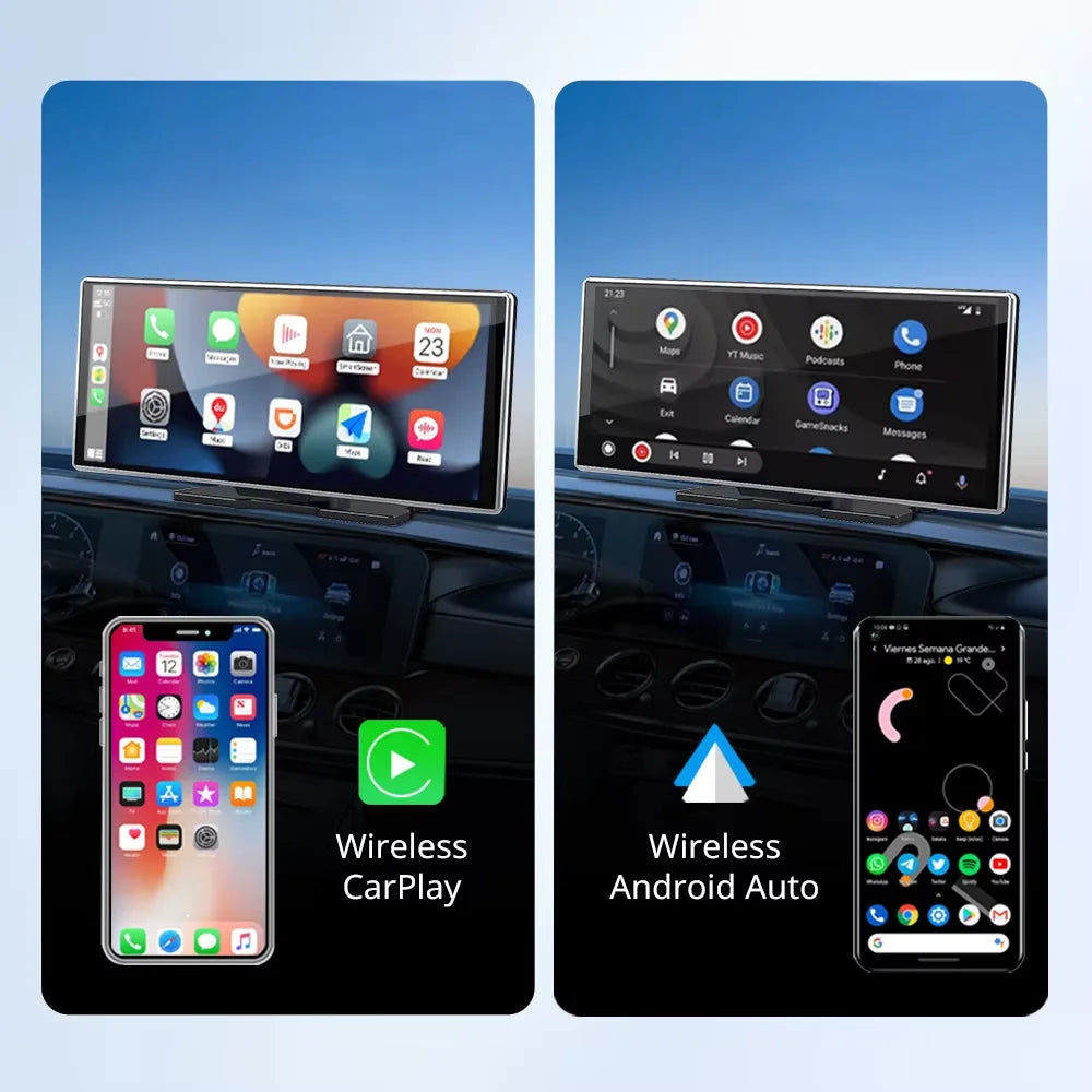 11.26 inch IPS Touch Screen Multimedia Video Player Portable 4K DVR Wireless CarPlay/Android Auto Dual Lens Driving Recorder
