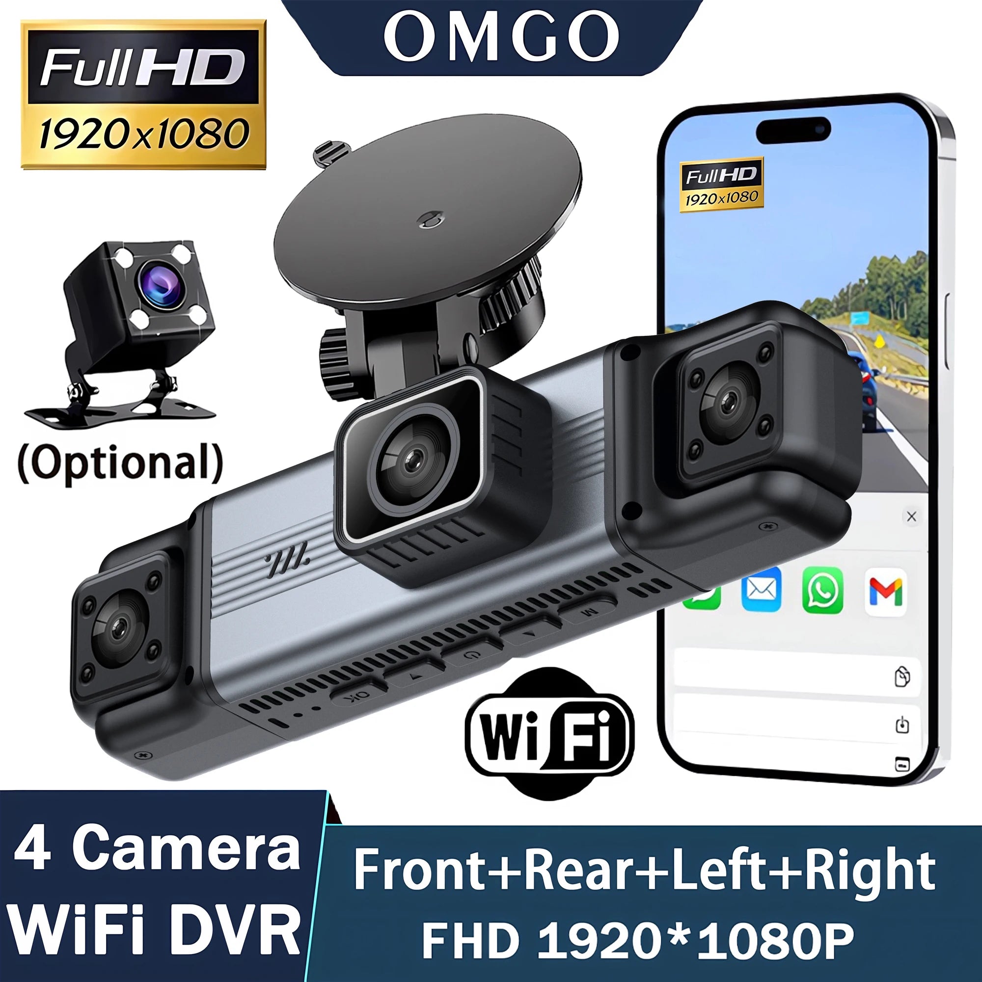 dashcam 4 channels wifi car dvr dashboard cameras for car way back box parking mode 24h front and rear interior 360 dash cam
