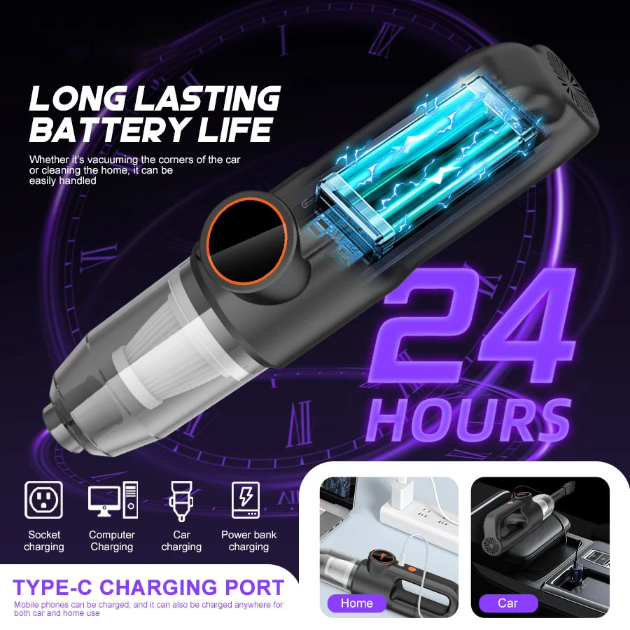 11000PA Car Vacuum Cleaner Strong Suction Portable Cordless Handheld Vacuum Cleaner with Multi-Nozzles for Car Home Office Pet