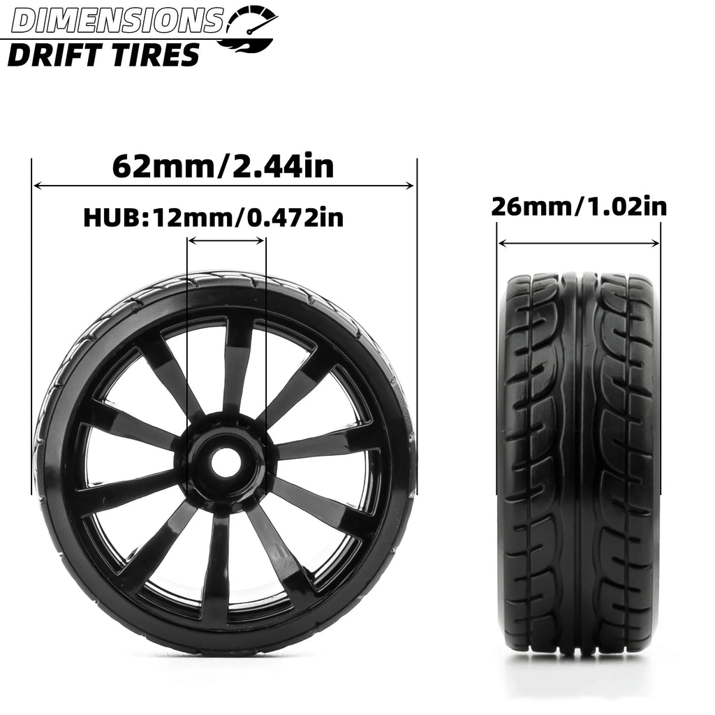 1/10 RC Drift On-road Wheels Hard Pattern Tyre for 1/10 Traxxas D4 HSP HPI Sakura TT01 Tamiya Drifting RC Car Drift Hard Tires