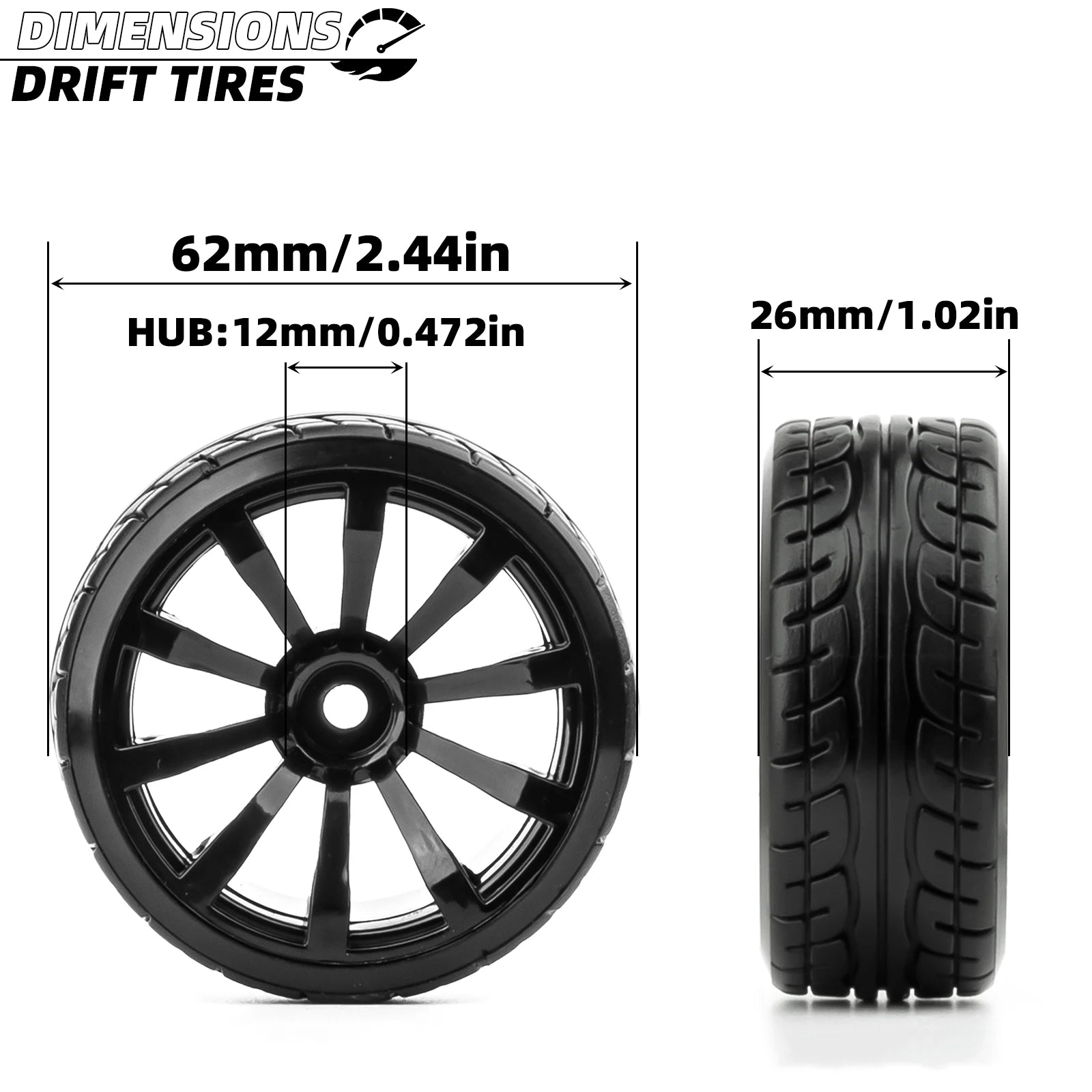 1/10 RC Drift On-road Wheels Hard Pattern Tyre for 1/10 Traxxas D4 HSP HPI Sakura TT01 Tamiya Drifting RC Car Drift Hard Tires