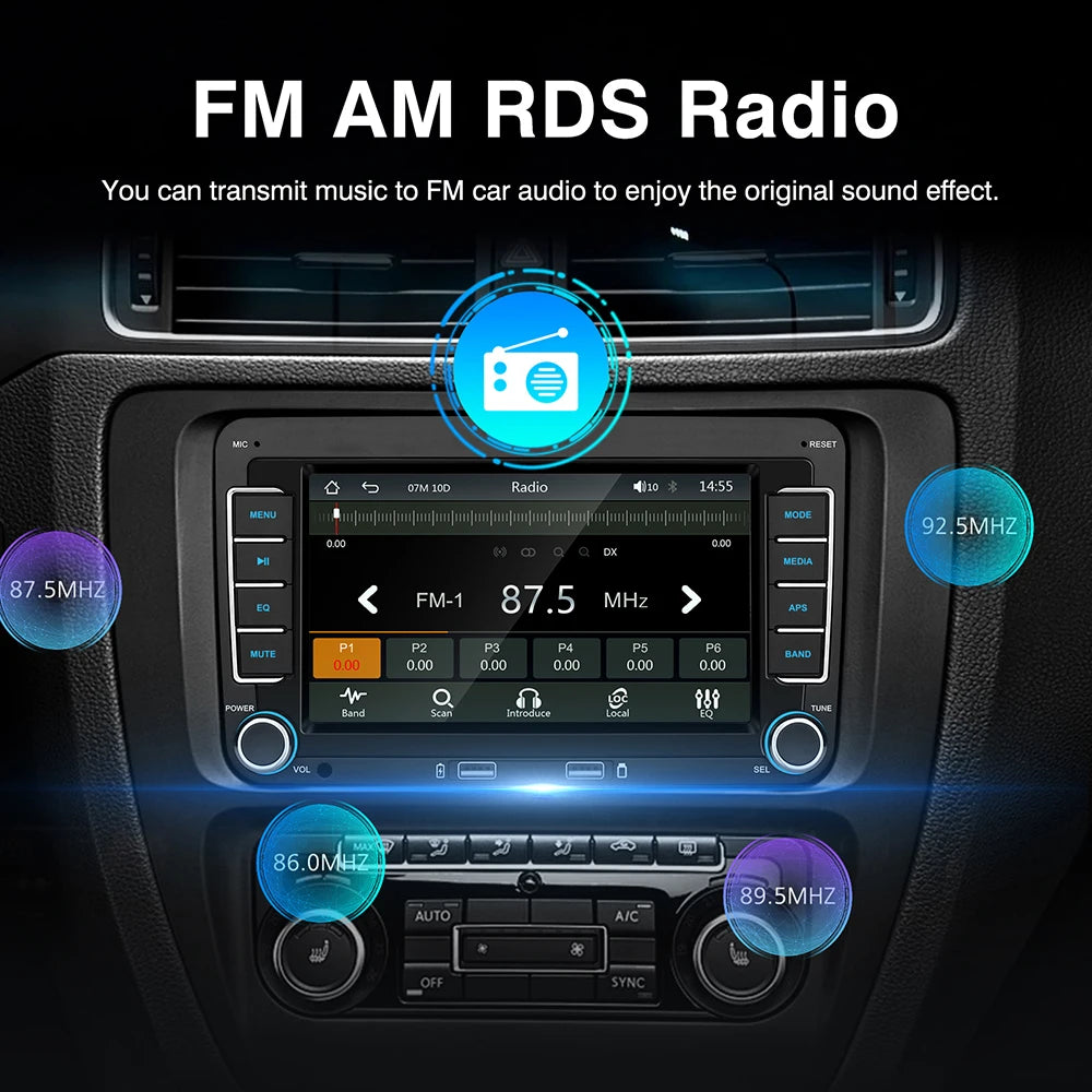 7" 2 Din HD Car Media Video RDS Airplay Car Radio Wireless CarPlay Android Auto Stereo Audio For VW/Seat/Skoda/Passat/Golf/Polo