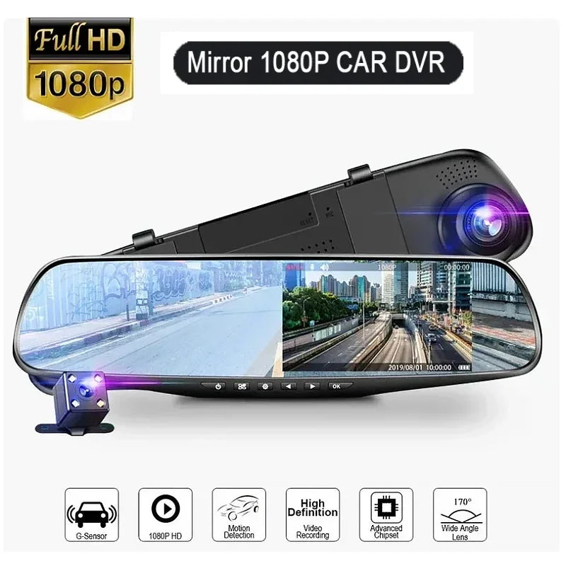 HD 1080P Dual Lens Car DVR Mirror Dash Cam Night Vision Front And Rear 170 Angle Reversing Camera Digital Video Recorder Backup