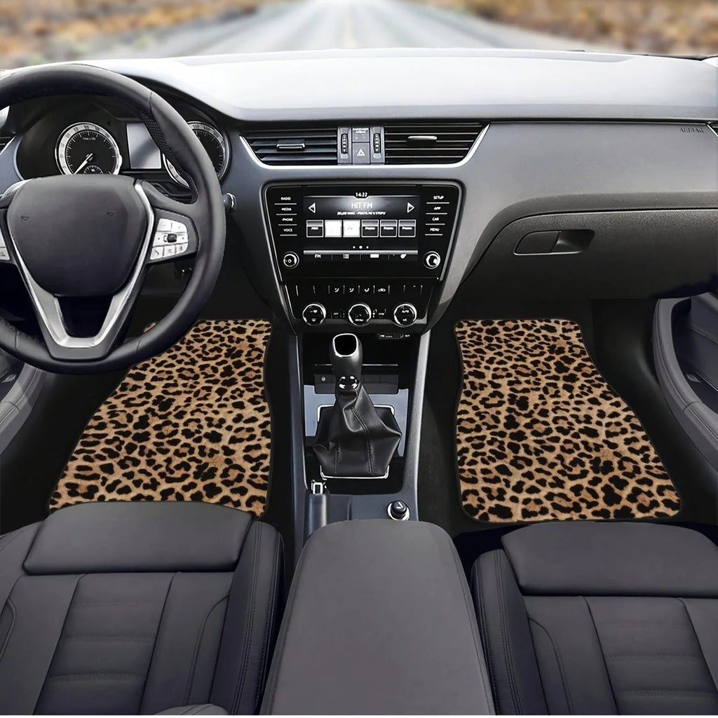 Leopard Print 4pcs or 2pcs  All-Weather Car Mats - Front & Rear Universal Fit for SUVs, Limos & Trucks - Unisex Design