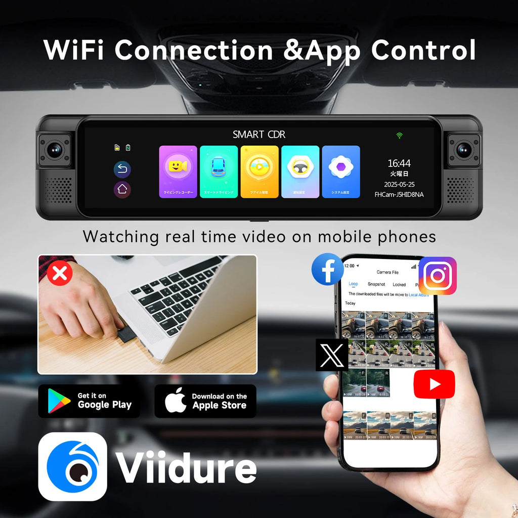 4K Mirror Dash Cam 4 Channel WIFI GPS ADAS BSD Blind Spot Detection Reverse Assist RearView Mirror Car DVR with Special Bracket