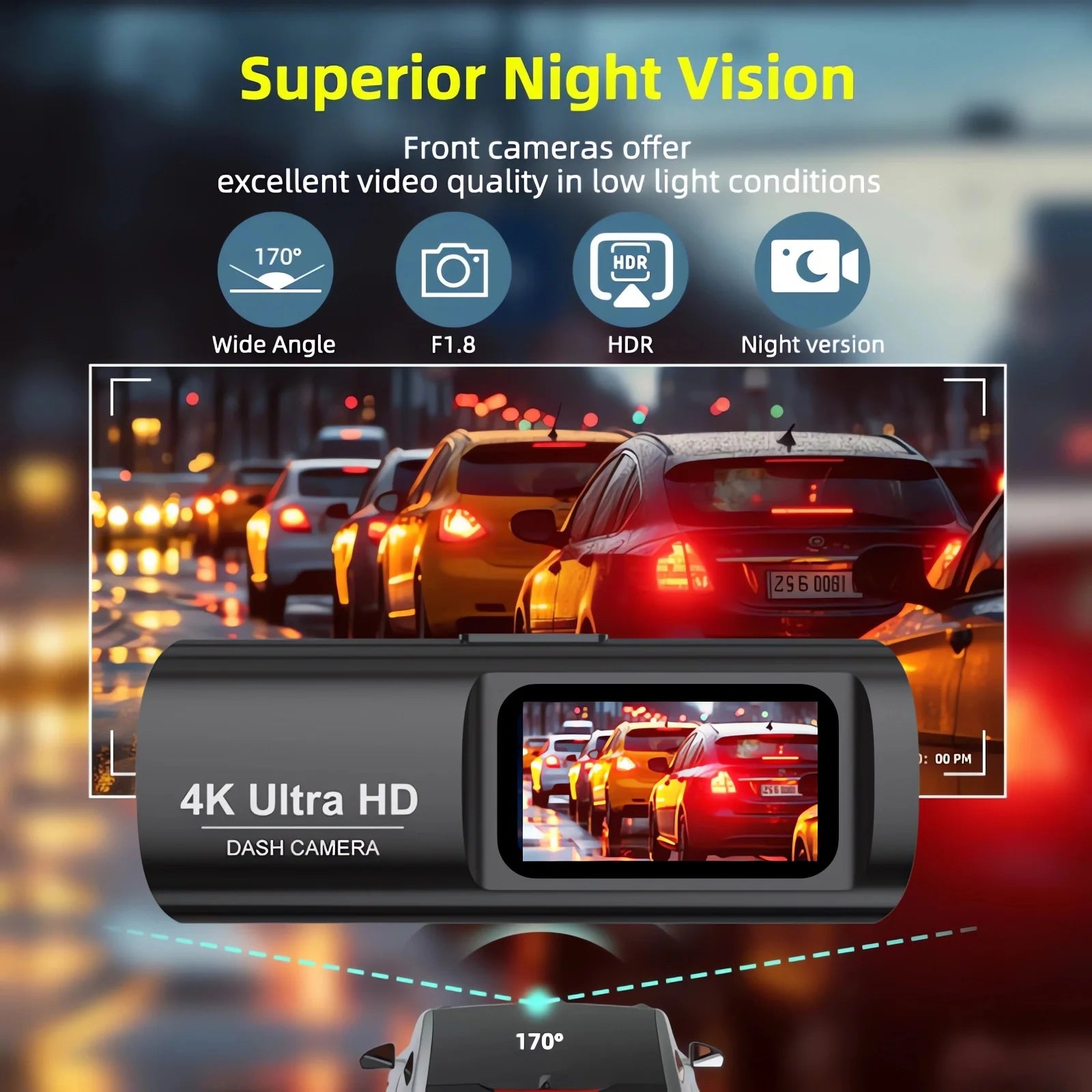 Dash Cam 4K 3840*2160P GPS WIFI Car DVR Front and Rear Dual Lens Auto Car Camera With Night Vision Dashcam 24H Parking Monitor