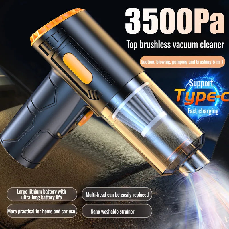 Powerful Suction Wireless Vacuum Cleaner, Car Portable TYPE-C Fast Charge Wet & Dry Mini Cleaner, Compact Durable Practical