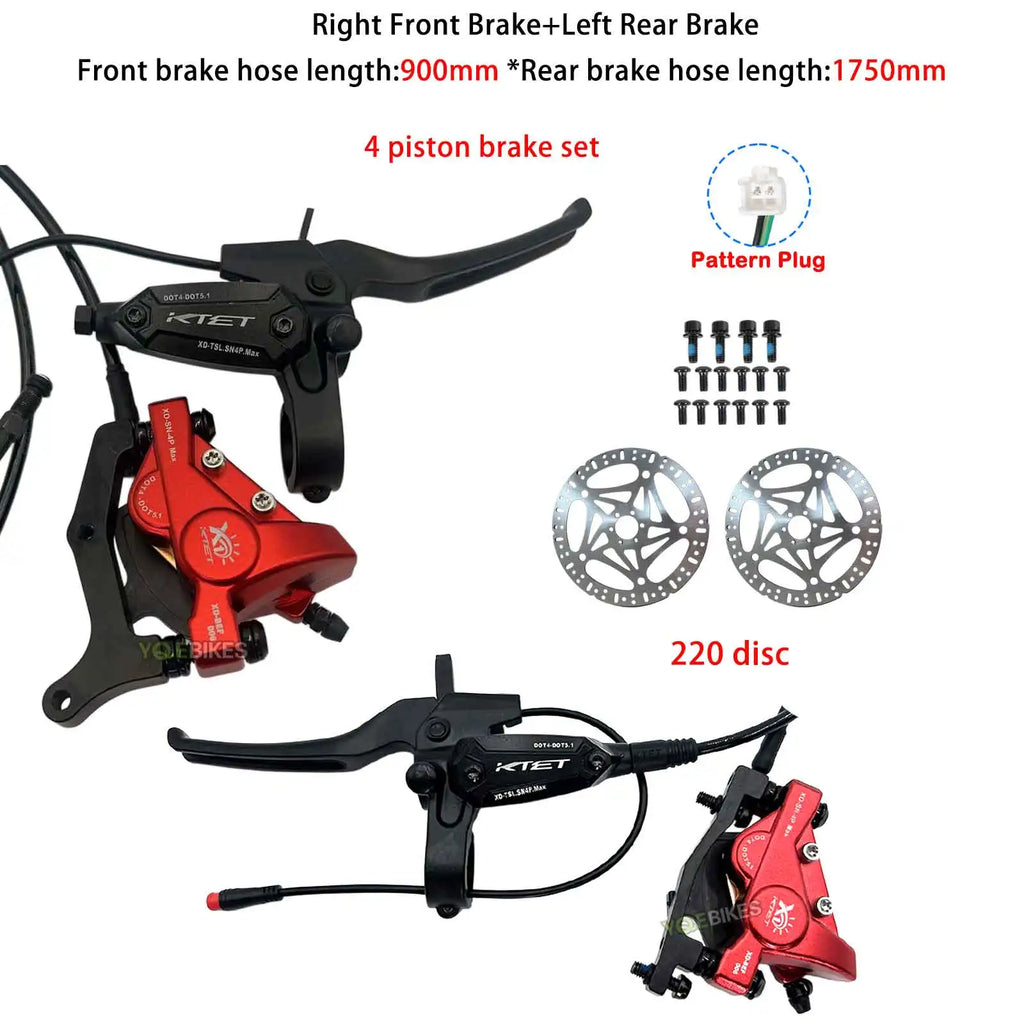 Powerful Brake 4 Piston 1500-5000W Brake kit Two Brake Lever Heavy Hydraulic Disc Brake Set Kit ebike Power Cut Off Brake Level
