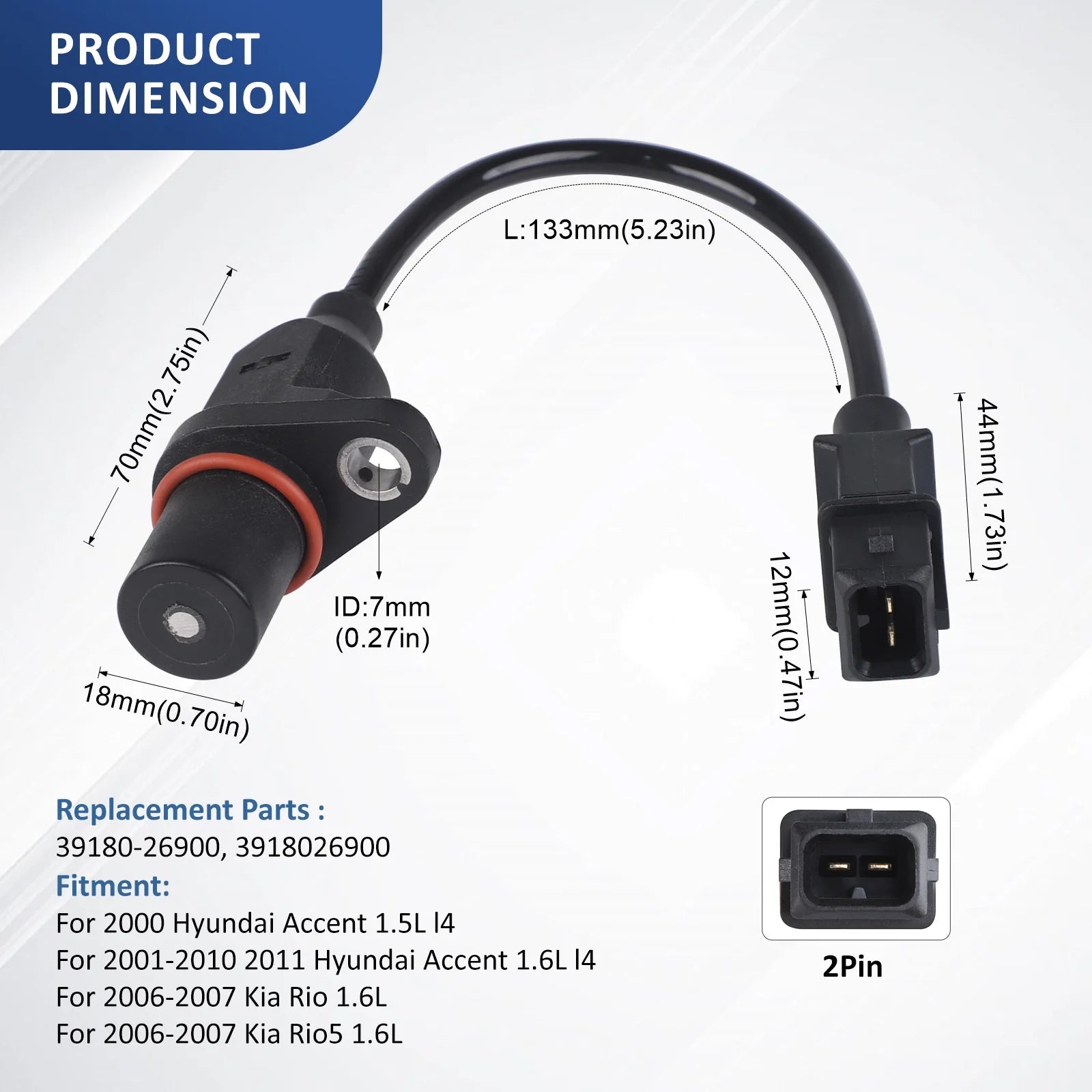 39180-26900 Crankshaft Position Sensor For Hyundai Accent 2000 2001 2002 2003 2004 2005-2011 Kia Rio Rio5 2006-2010 2011 Black