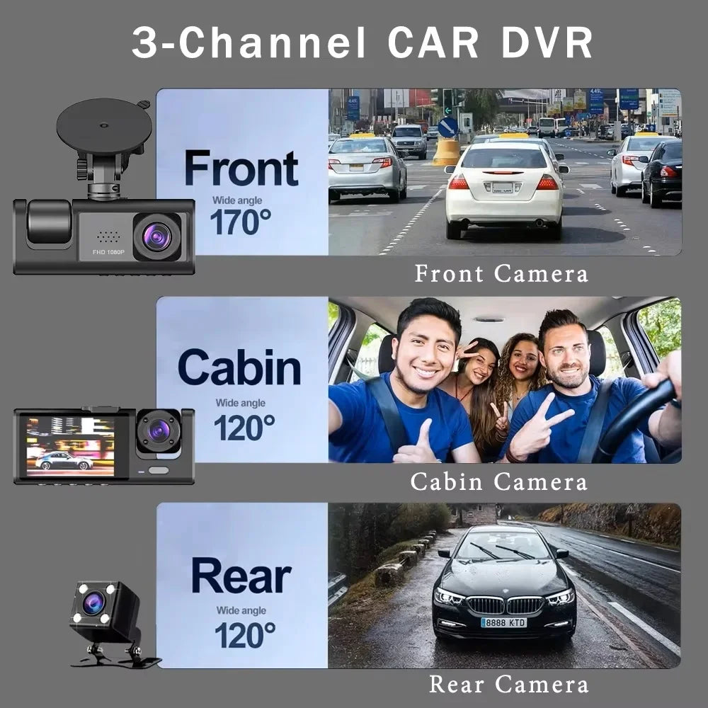 3 Lens Car DVR Camera HD 1080P Inside Vehicle Dash Cam Three Way Front and Rear DVRs Recorder Video Registrator Dash Camcorder