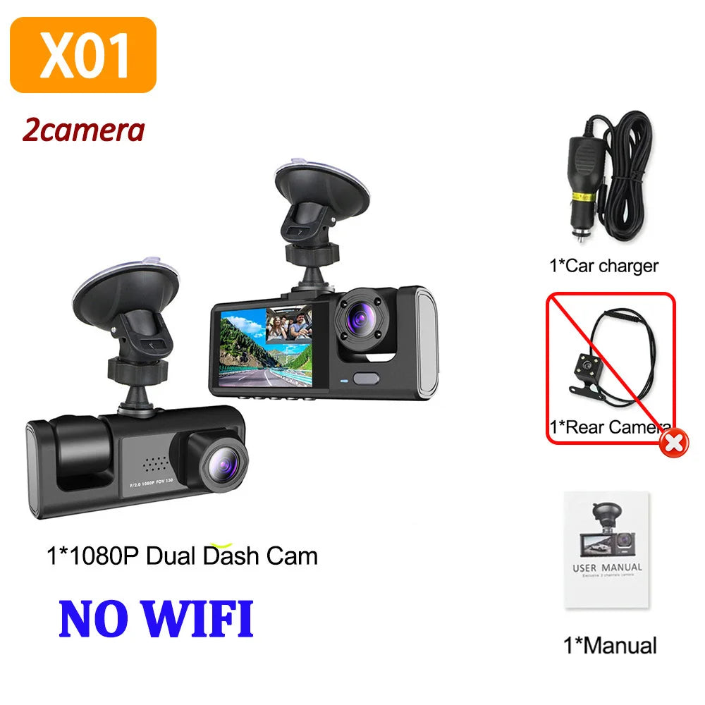 3Camera WIFI Dash Cam 2cam Car Camera 1080P Video Recorder Car DVR Front Rear View Camera Night Vision Black Box Car Accessories