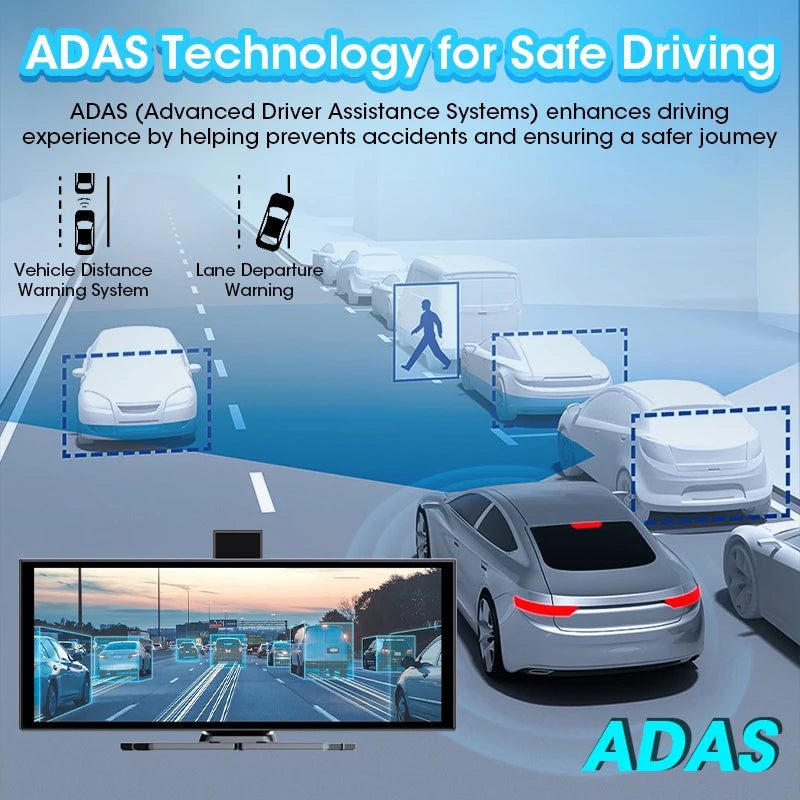 11.26 inch ADAS Car DVR 4K Camera Rotatable Front Camera Bluetooth Wireless Carplay Android Auto Dashcam Video Recorder FM AUX