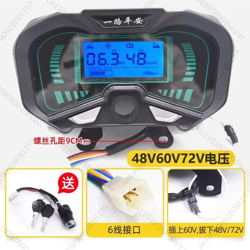 Electric Tricycle Dashboard 48V/60V/72V, Universal  Display for Mileage, Cumulative Voltage, Battery Level, and Speed