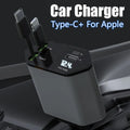 120W 4 Ports Car Charger Fast Charging PD QC3.0 USB Type C Car Phone Charger Retractable Charging Cable Adapter For IPhone