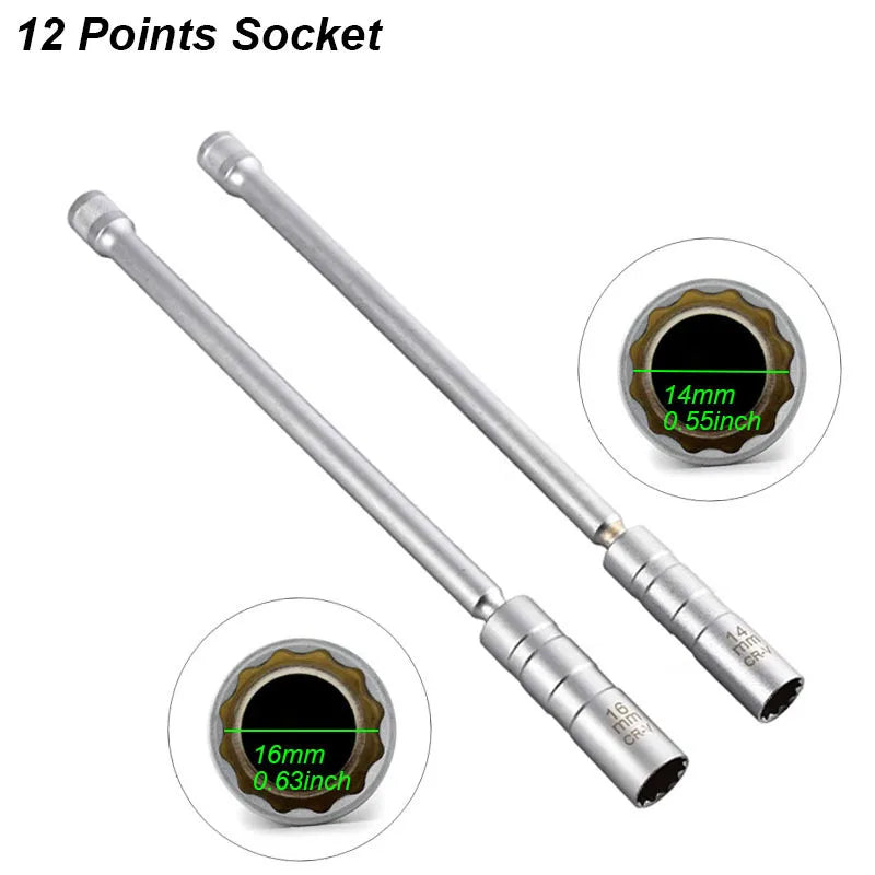 Spark Plug Socket Key Magnetic Tool Wrench Swivel Long Extension Install Replace Repair Kit Torque Remove Gap 14mm 16mm Auto Car