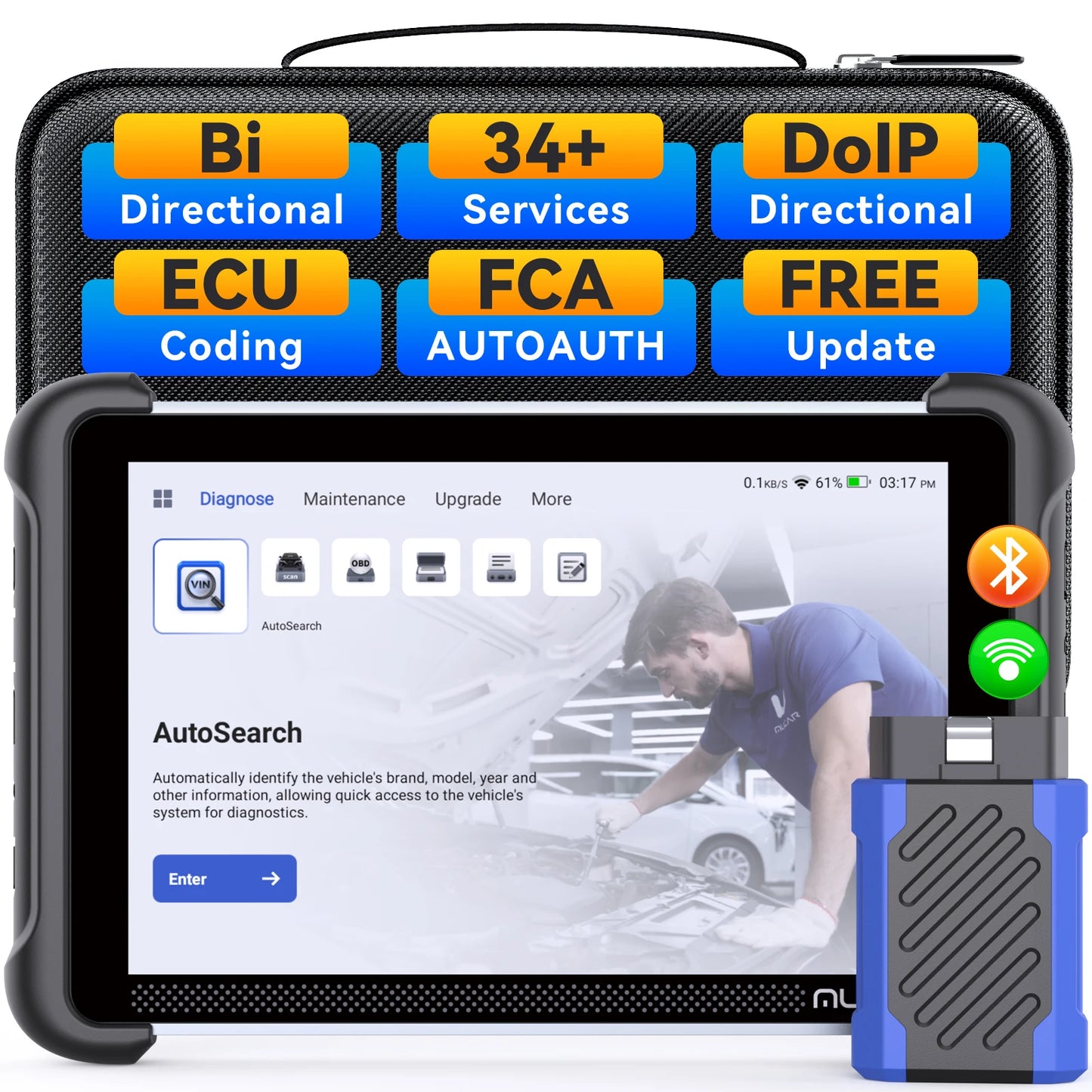 MUCAR 892BT AI Auto Tools Bi-directional ECU Coding Life Free Car Diagnostic Tool CANFD DOIP 35 Resets Full Systems Obd2 Scanner