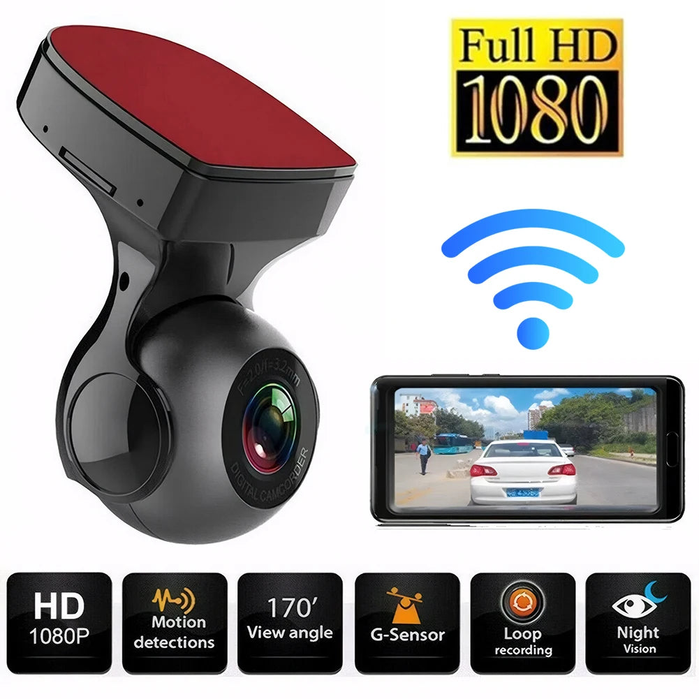 Mini Dash Cam 1080P HD Car Dash Camera Built-in WiFi Driving Video Recorder Night Vision for Cars