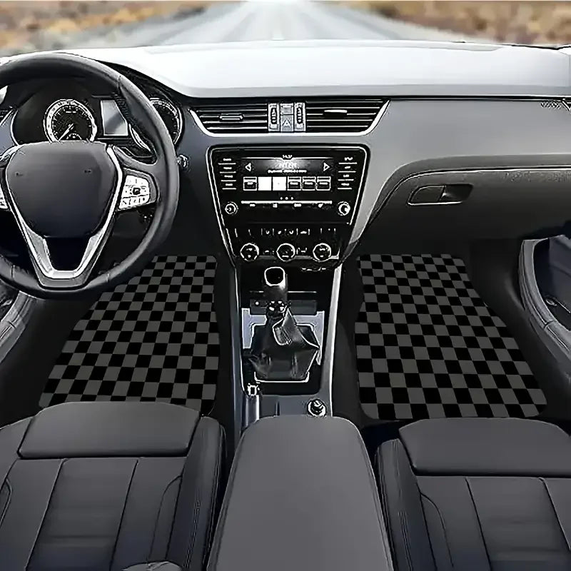 4pcs Non-Slip Washable Car Protection Mat Checkered Floor Mats For All Season Automobile Decoration Mats Universal Floor Mats