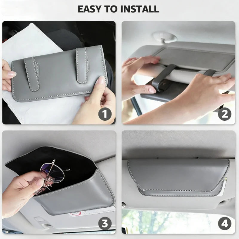 Car Glasses Case Organizer Storage Car Eyeglass Case Glasses Box For Car Sun Visor Organizer Sunglasses Leather Glasses Case