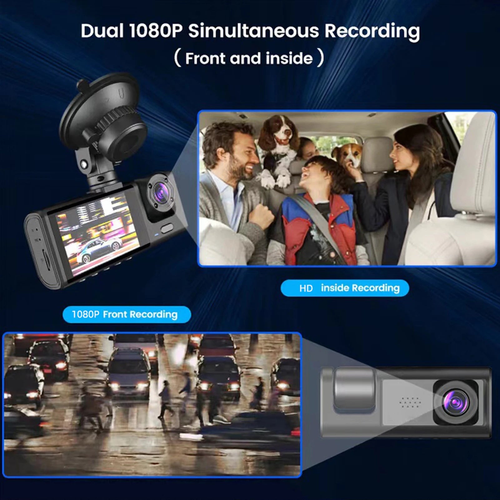 3 Cameras Dash Cam Multi-Language Clear Car Rearview Mirror Car Video Recording Camcorder Wide Angle Car Camera Recorder WIFI