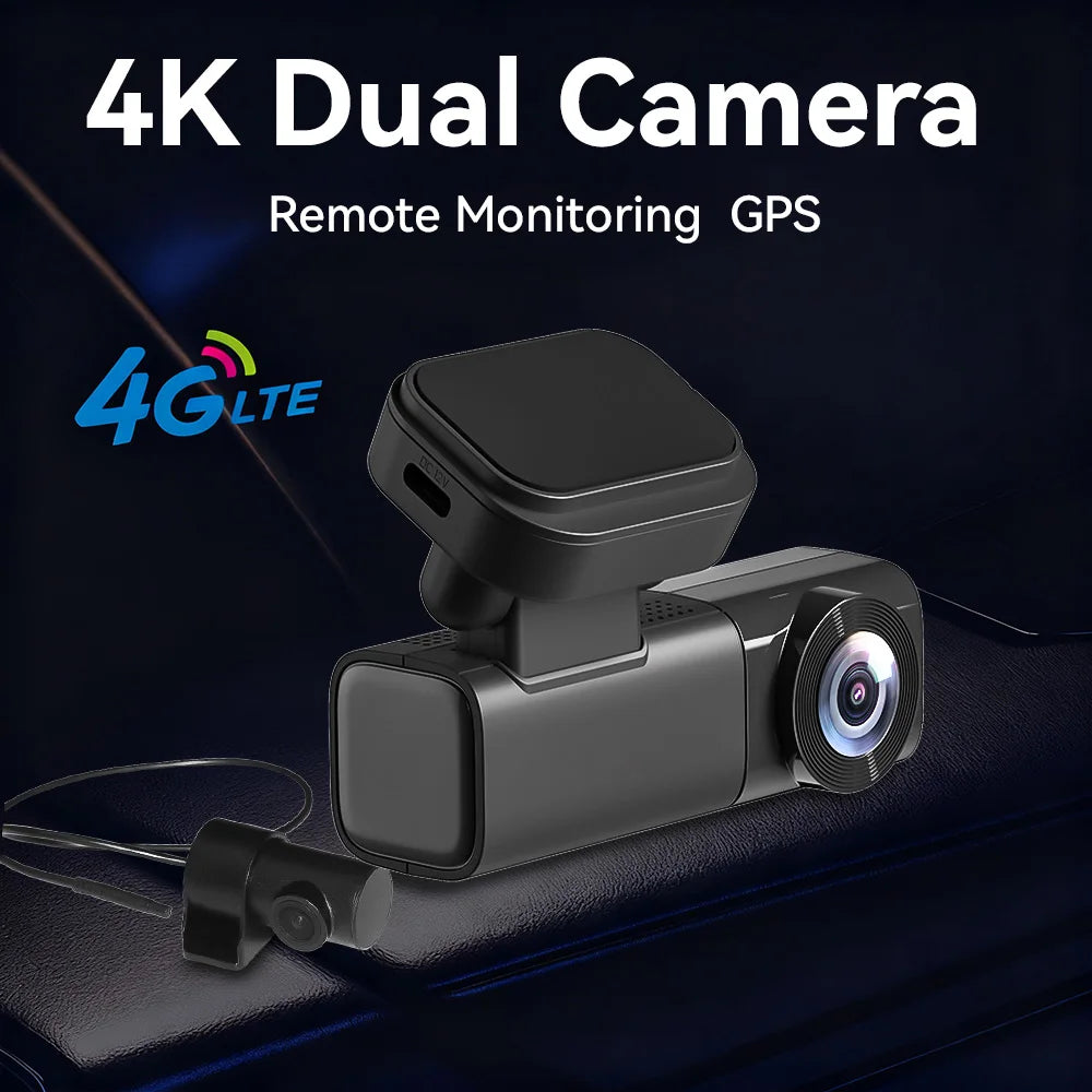4G LTE Dashcam 4K Car Dvr Black Box Front & Rear View Car Camera Collision Warning GPS Tracking Human Detection Car Recorder
