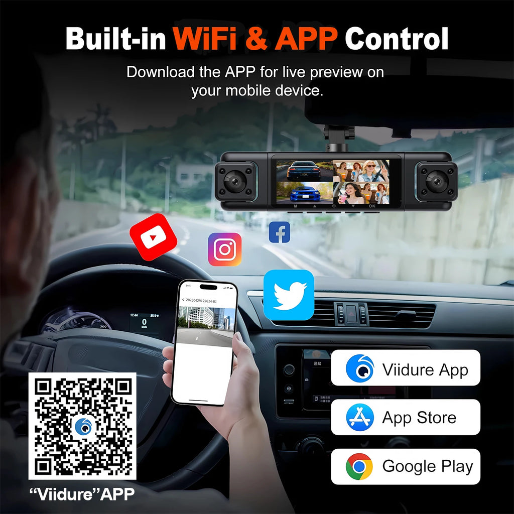 dashcam 4 channels wifi car dvr dashboard cameras for car way back box parking mode 24h front and rear interior 360 dash cam