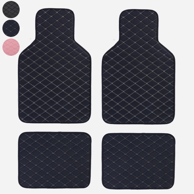 4pcs Car Floor Mats Waterproof PU Leather Universal Car Mats, Simple Design For Men And Women, Car Interior Accessories