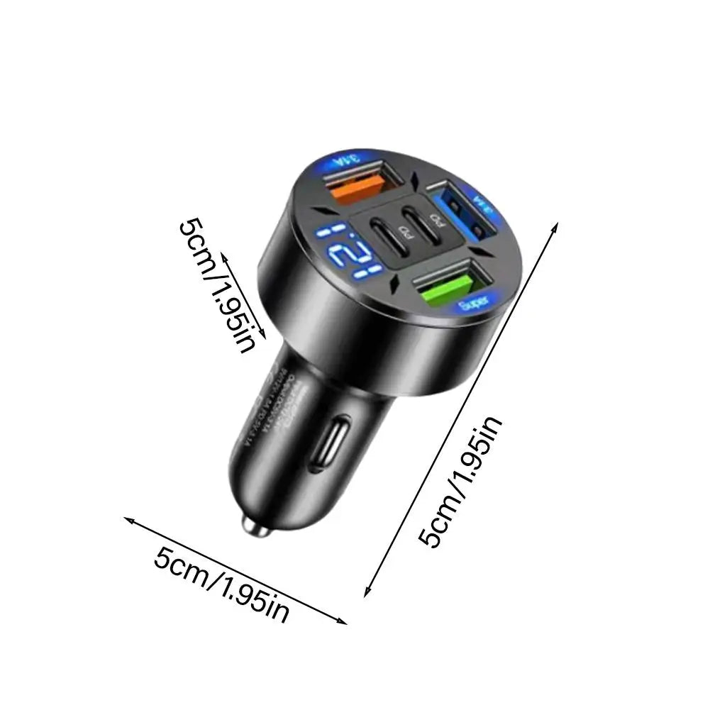 Car Charger 66W 5 Ports Fast Charging PD QC3.0 USB C Car Phone Charger Adapter With Digital Display For iPhone
