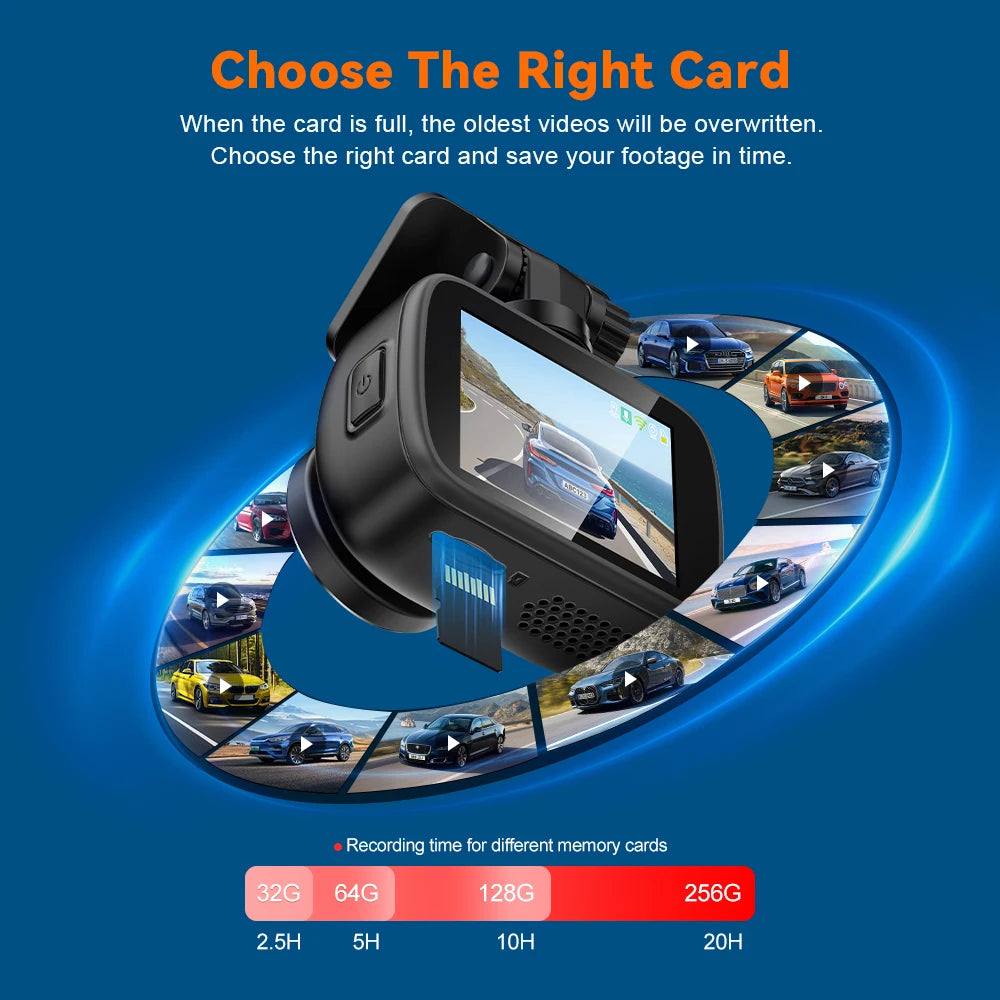 Dash Cam 4K UHD Recording Car Camera DVR Night Vision Video Recorder GPS Wi-Fi Support Dual Lens 4K Rear View Camera