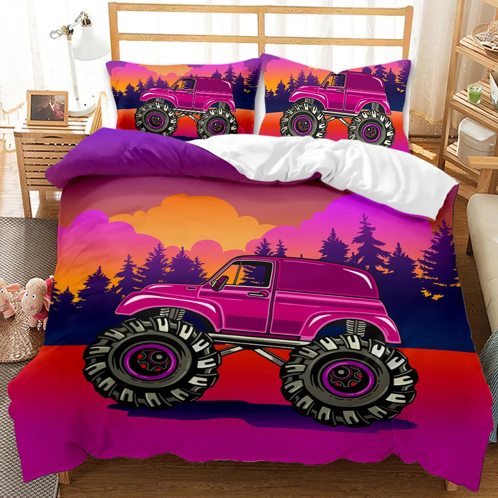 Truck Duvet Cover Set Automobile Blue Monster Pickup Truck Off Road Vehicle Bedding Set For Boys King Size Polyester Quilt Cover