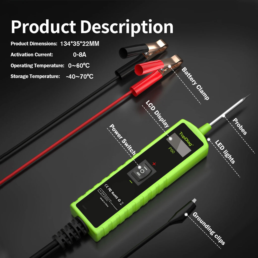 Electrical System Short Tester 6-30V DC with Function Flashlight Component Activation TopDiag P60 Automotive Circuit Tester Car