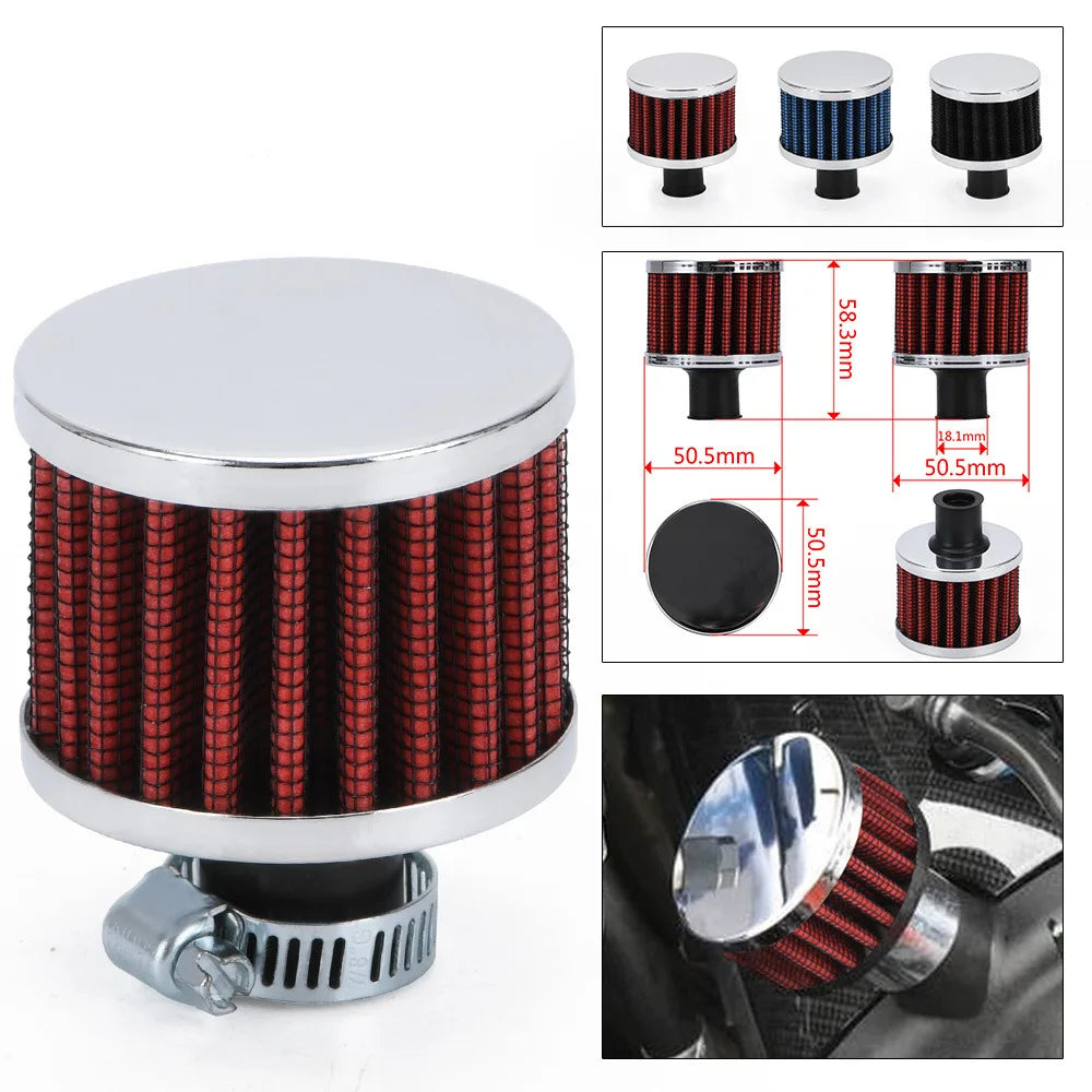 Car Universal 12mm Car Air Filter for Motorcycle Cold Air Intake High Flow Crankcase Vent Cover Mini Breather Filters