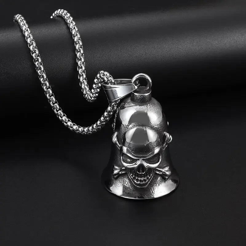 Collar con colgante de campana de calavera dominante punk retro adecuado para hombres, accesorios de ciclismo y motocicleta, regalo