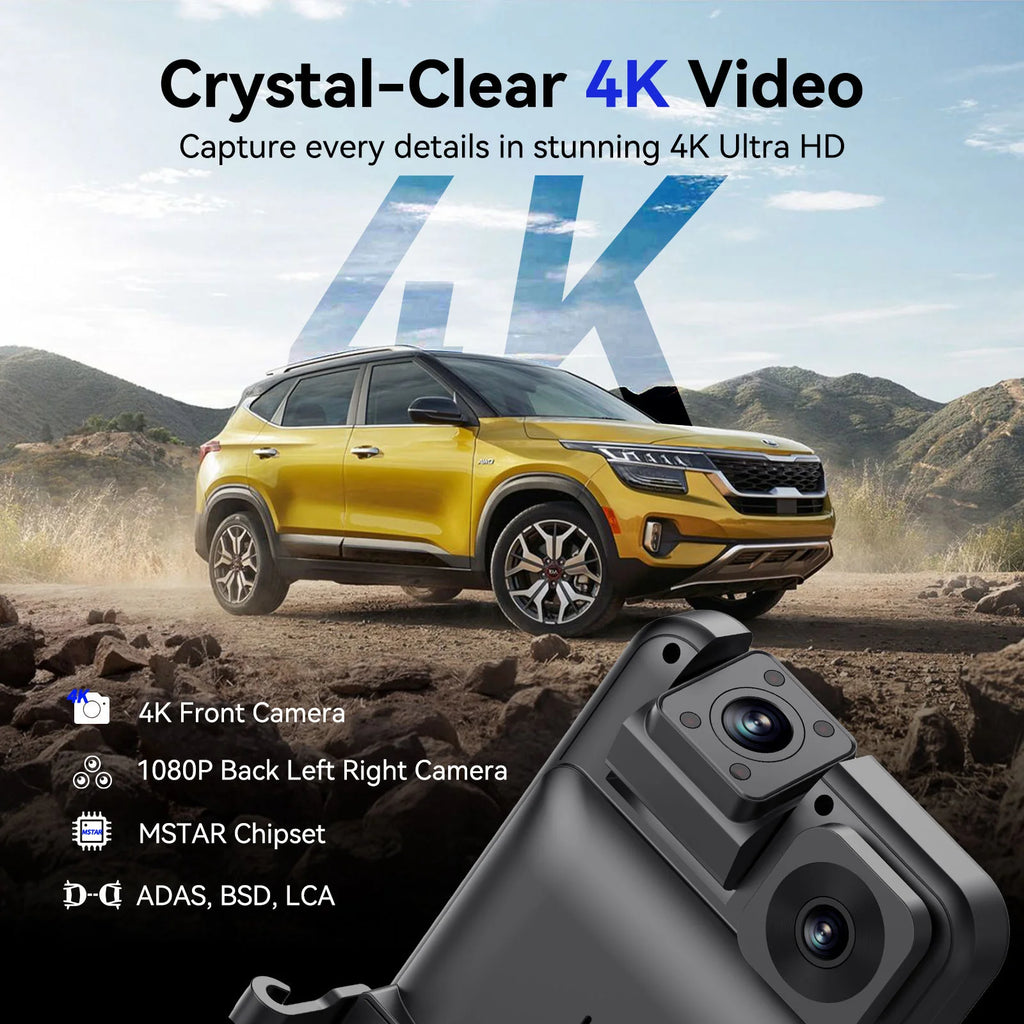 4K Mirror Dash Cam 4 Channel WIFI GPS ADAS BSD Blind Spot Detection Reverse Assist RearView Mirror Car DVR with Special Bracket