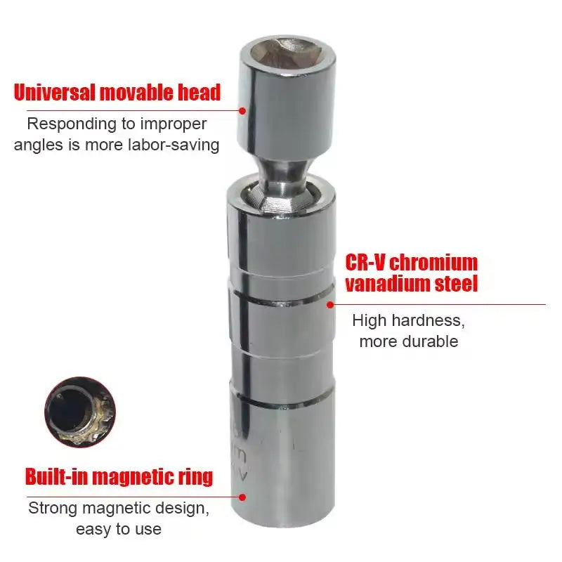 Magnetic Spark Plug Socket Adapter Set - 14mm 16mm Thin Wall with Universal Joint, 3/8" Drive for Secure Removal & Installation