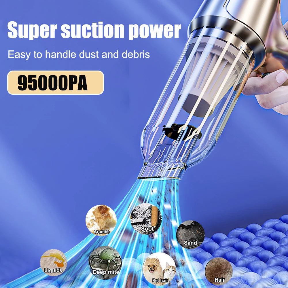 Car Vacuum Cleaner 95000pa Strong Suction Vacuum Cleaner For Car Wireless Handheld Auto Vacuum Cleaning Machine For Car