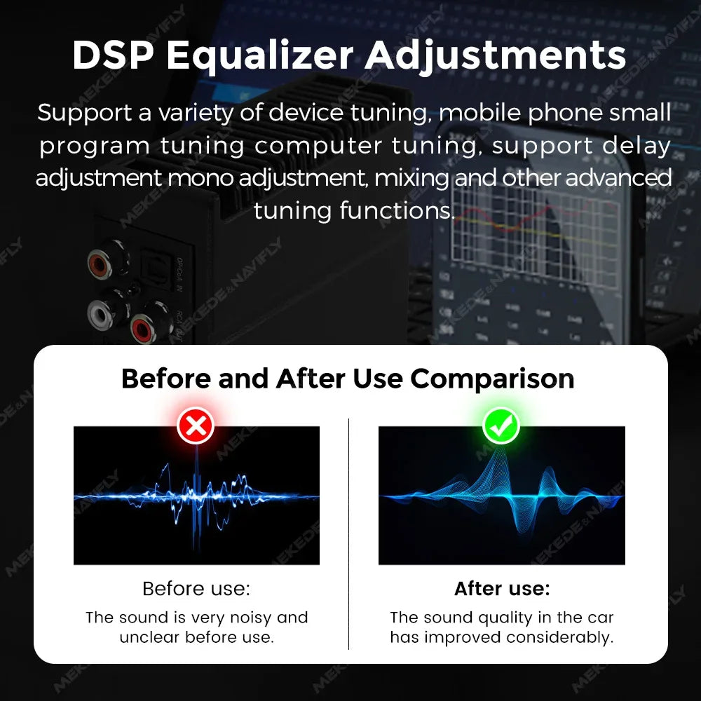 Car Digital Audio Processor DSP Amplifier 4*80W for Auto Radio Stereo USB RCA AUX Android App Tuning Wiring Harness 16 Pin Cable