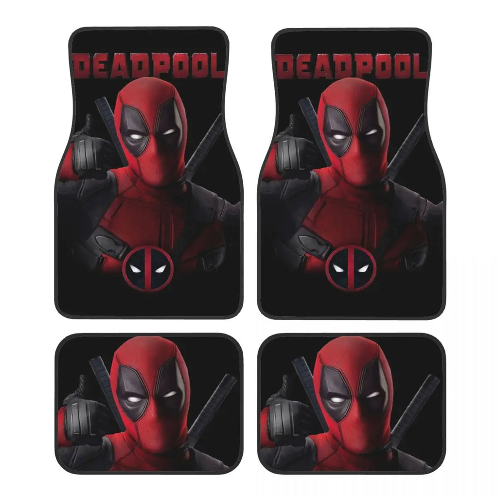 Deadpool Superhero Comics Car Floor Mats Carpet Set of 4 Anti-Slip Universal Automotive Floor Mat Fit for Vans SUV
