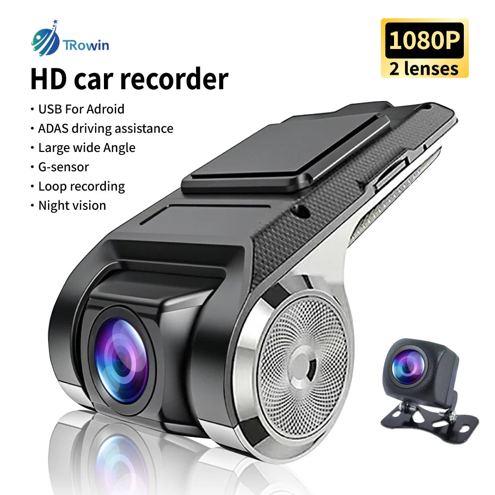 HD Dash Cam Car USB ADAS DVR Dual-lens Camera Video Special for Android Multimedia Player Front Recorder Reverse Vision