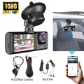 Car DVR 3 Cameras Recorder Rear Inside Vehicle 3-Lens Dash Cam Three Way Camera DVRs Dashcam 3 Channel Video Camcorde 1080P HD