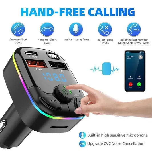 Car Bluetooth 5.0 FM Transmitter Wireless Adapter Mic Audio Receiver Auto MP3 Player 2.1A Dual USB Fast Charger Car Accessories