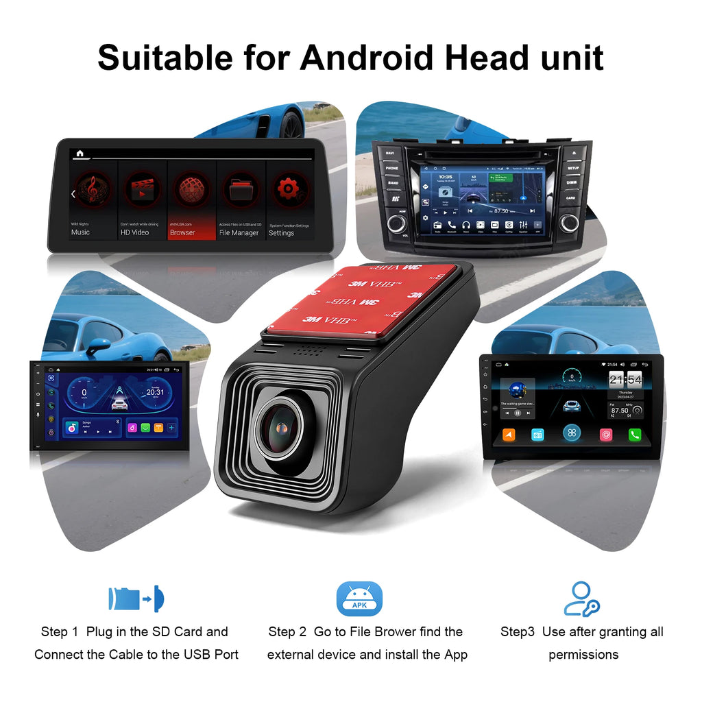 1080P HD Dash Camera, USB Front Dash Camera Universal Car DVR for Android System with ADAS Plug in the SD Card