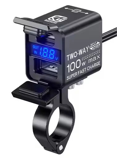 Motorcycle USB Charger 100W Fast Two-Way Charging Dual PD Type C & QC 3.0 Motorcycle Charger with Voltmeter Waterproof