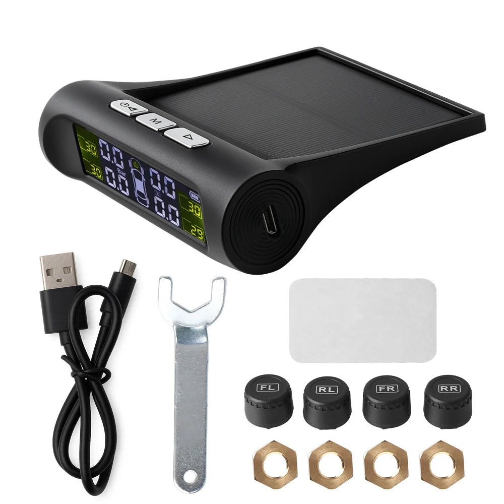 Tyre Pressure Monitoring System Digital LCD Display Auto Security Alarm Solar Charging Universal Smart Car TPMS